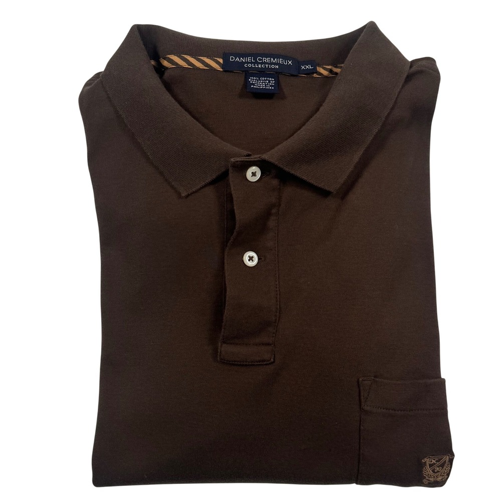 Daniel Cremieux Collection Brown Long Sleeve Polo Shirt XXL Y2K Pocket Cotton